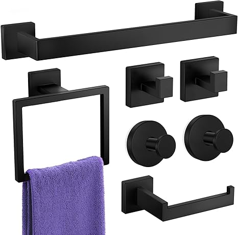 סט אביזרי אמבטיה 7 חלקים שחור מט Bathroom Hardware Accessories Set Matte Black