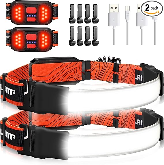 🔦 סט של 2 פנסי ראש נטענים עם זווית תאורה רחבה של 230&deg; עם תאורת LED עוצמתית Hopedone