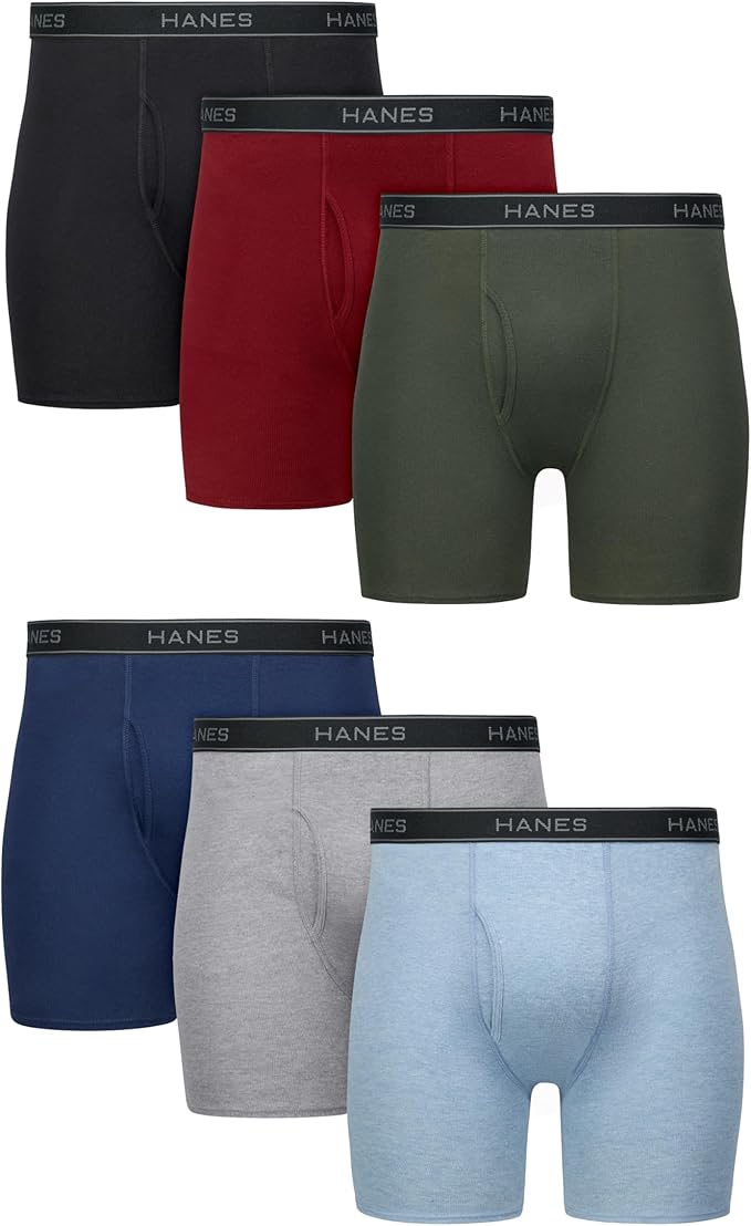 מארז של 6 תחתוני בוקסר מכותנה לגברים Hanes Boxer Briefs Cotton