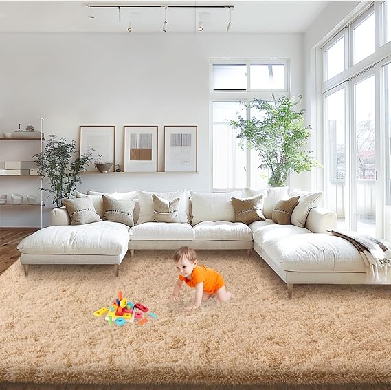 🛋️ שטיח שאגי ענק בגודל 274× 366 ס"מ Mugorn בגוון בז' בהיר 🧸