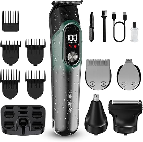 מכונת גילוח לגברים 5 ב-1 Beard Trimmer Grooming Kit 822 Cyan