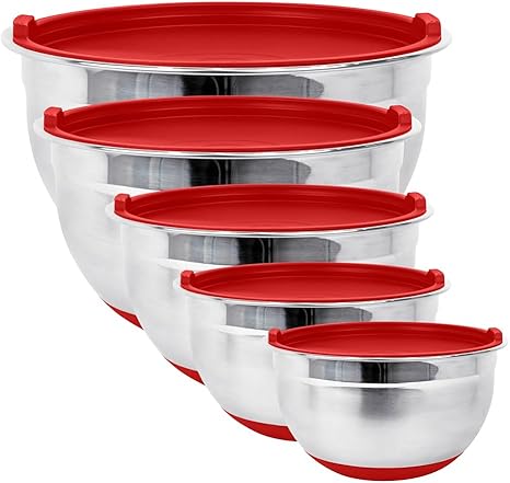 סט 5 קערות ערבוב מנירוסטה עם מכסים ובסיסים נגד החלקה Fitzroy and Fox