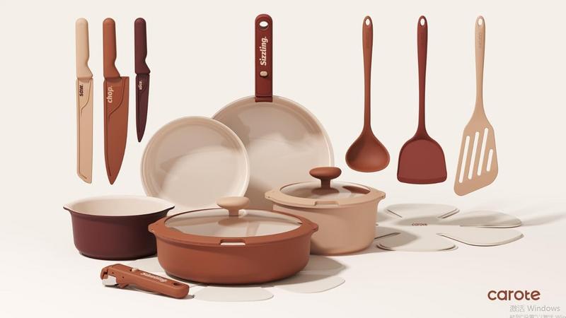 סט סירים ומחבתות קרמי 22 חלקים עם ידיות נשלפות CAROTE