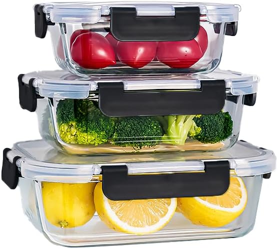 סט קופסאות אחסון מזכוכית שחורה ושקופה (3 יחידות)