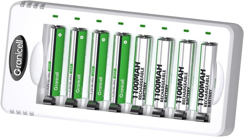 מטען חכם (AA או AAA) עם 8 סוללות AAA נטענות Granicell 1100mAh
