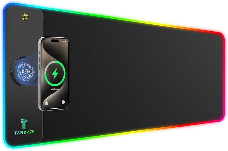 משטח שולחני ענק לעכבר ומקלדת עם RGB וטעינה אלחוטית מגנטית TARKARI