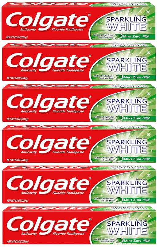 משחת שיניים להלבנה Colgate Sparkling White מנטה – 8 אונקיות (230 מ"ל) – חבילה של 6 יחידות