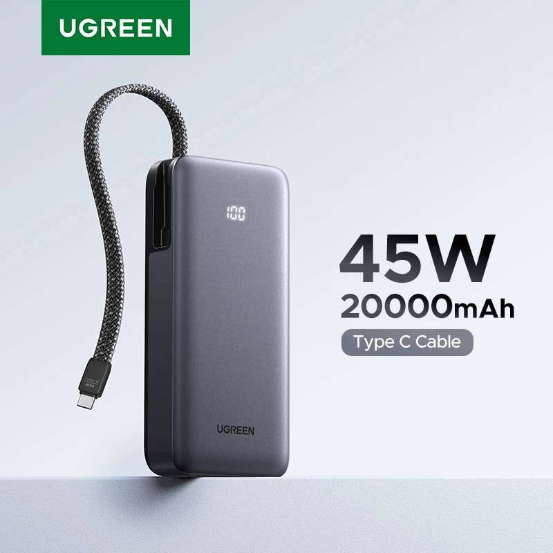 סוללת חירום ניידת עם כבל Type C מובנה UGREEN 45W 20000mAh