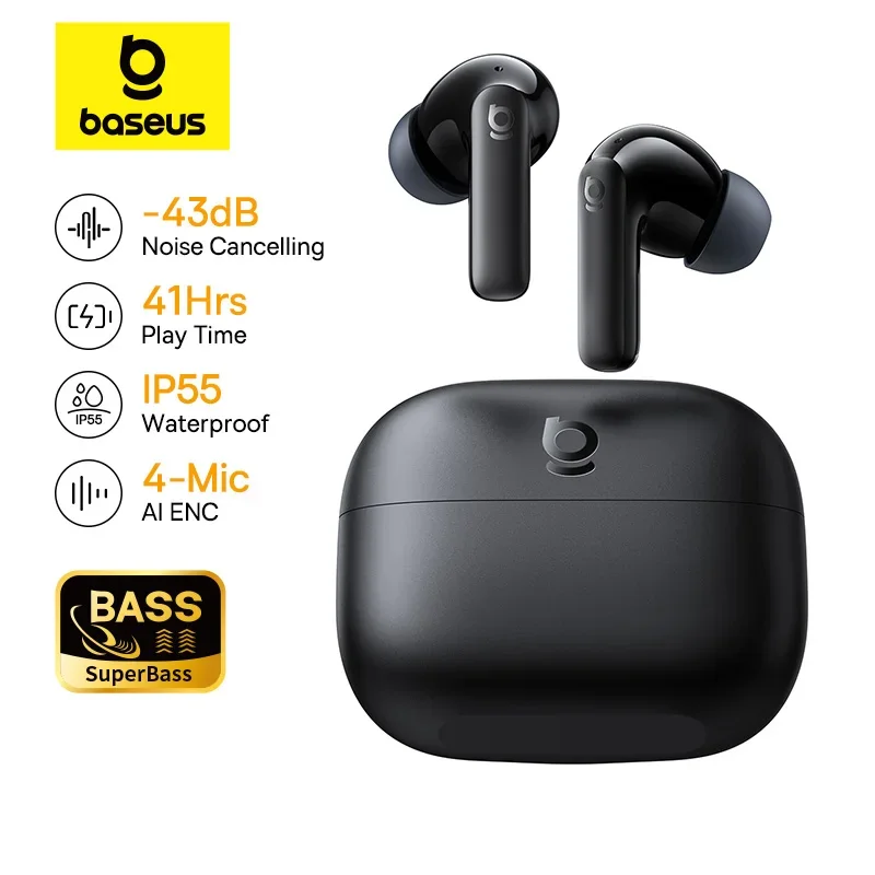 אוזניות אלחוטיות עם ביטול רעשים אקטיבי Baseus Bass EP10 / BP1 ANC