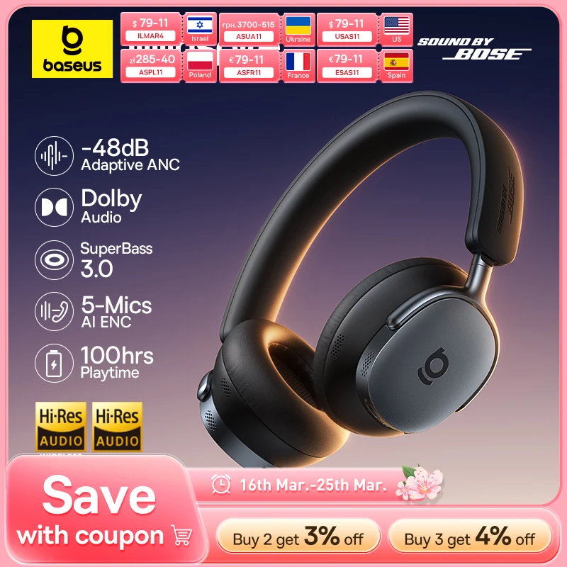 אוזניות קשת אלחוטיות עם ביטול רעשים Baseus Inspire XH1 Sound by Bose