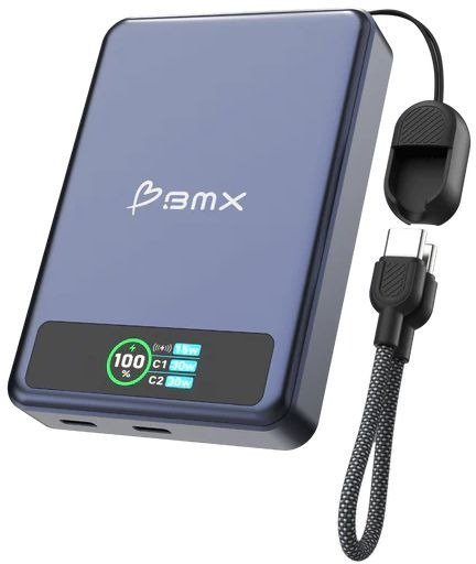 סוללת גיבוי מגנטית אלחוטית 10000mAh SolidSafe™ 10K מבית BMX בצבע כחול