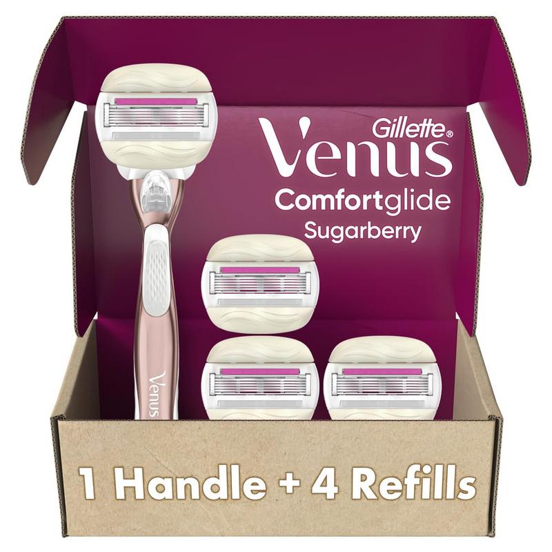 מכונת גילוח לנשים Gillette Venus ComfortGlide פלוס Olay Sugarberry עם ידית מתכת רוז גולד ו-4 ראשים להחלפה