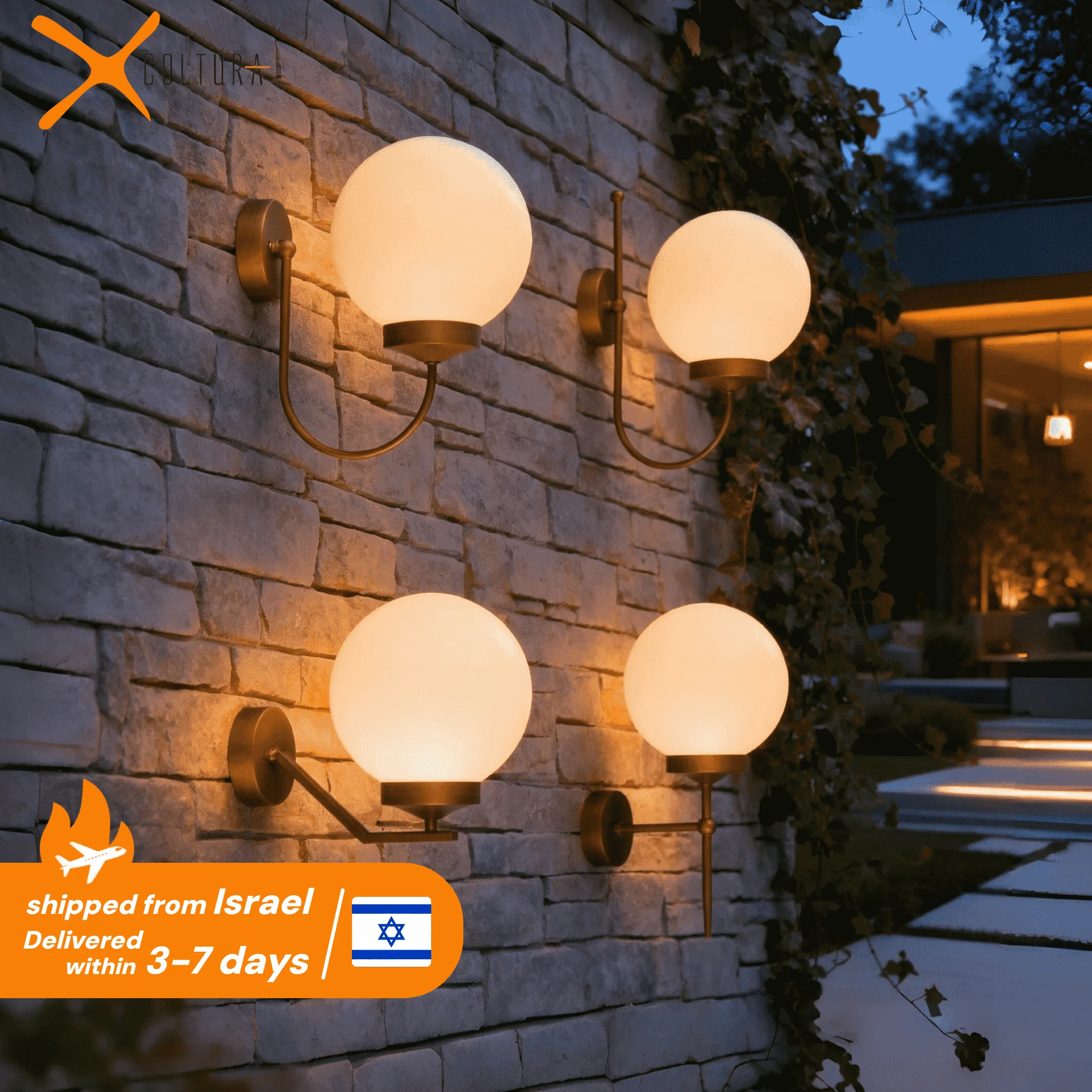 גוף תאורת קיר חיצוני בצבע פליז COLTURA