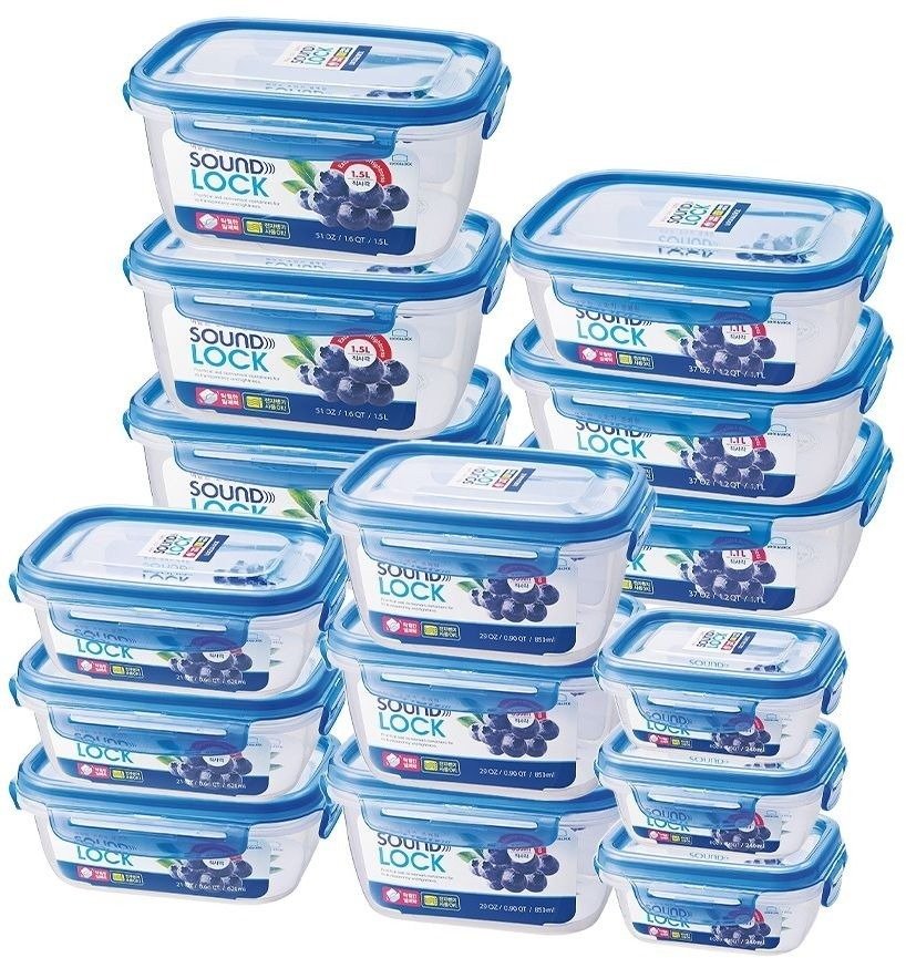 סט קופסאות אחסון הרמטיות Lock & Lock סדרת סאונד לוק (15 יחידות, כחול)
