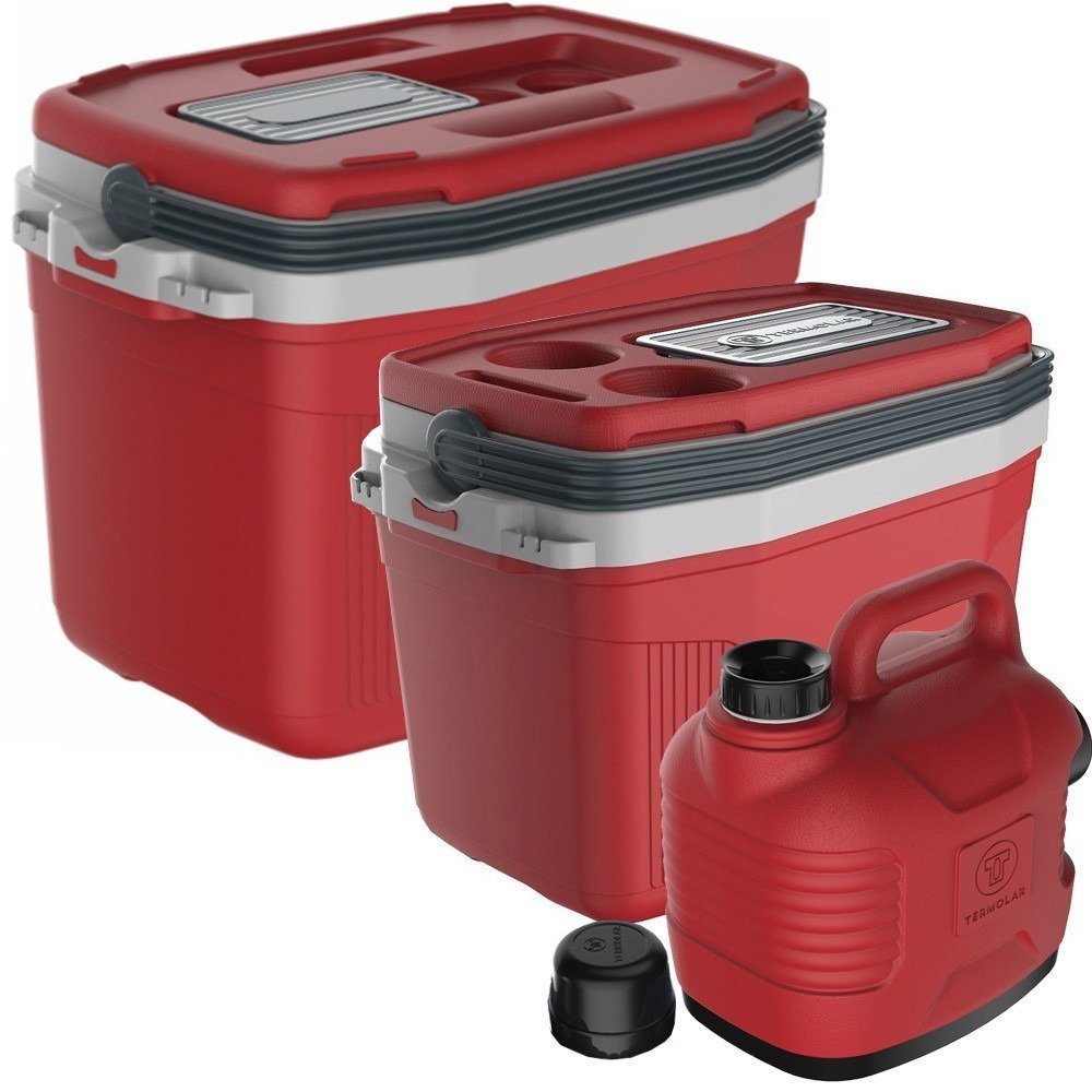 סט צידניות ומיכל מים 3 ב-1 Termolar (32 ליטר + 20 ליטר + 5 ליטר, אדום)