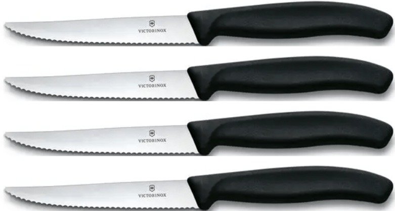 מארז 4 סכיני סטייק Victorinox Swiss Classic עם ידית ארגונומית ולהב משונן 11 ס"מ – שחור