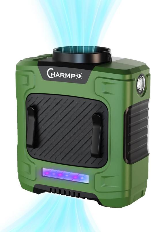 מאוורר חגורה נייד עוצמתי עם סוללה נטענת 10000mAh ומצב SOS ייעודי