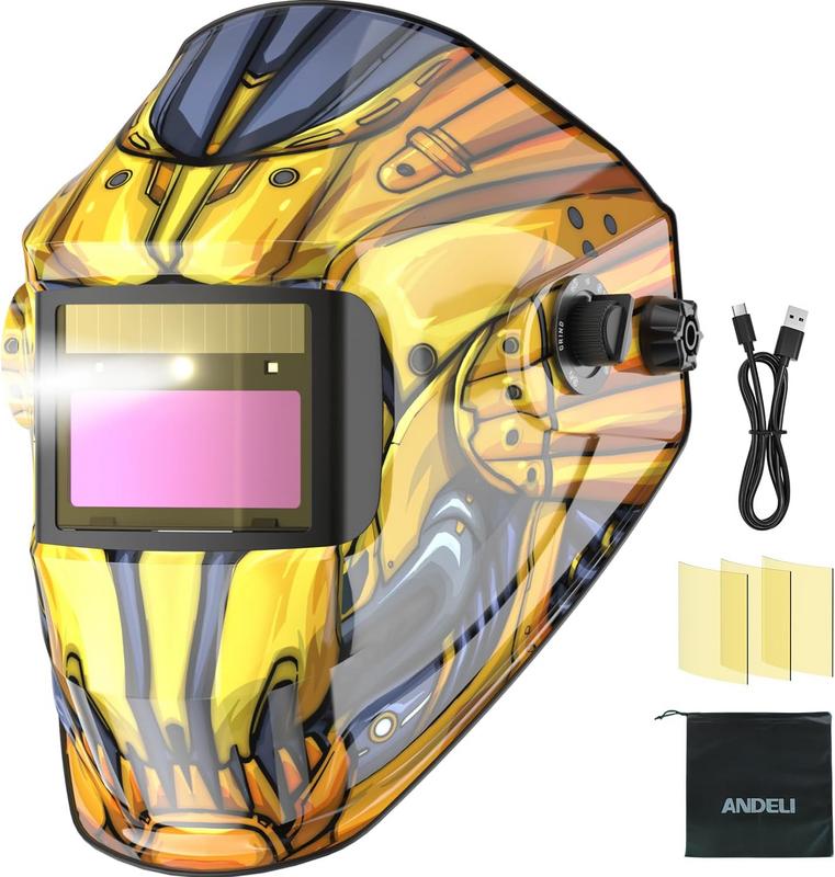 מסכת ריתוך חכמה Auto Darkening ANDELI עם תאורת LED וסוללה נטענת