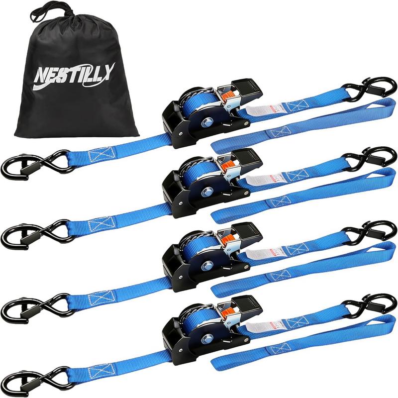 רצועות קשירה ראצ'ט אוטומטיות צבע כחול Retractable Ratchet Straps סט של 4 יחידות
