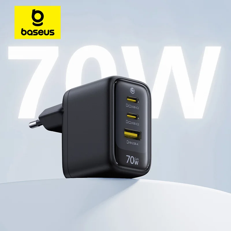 מטען מהיר 70W Baseus עם פורטים Type-C ו-USB