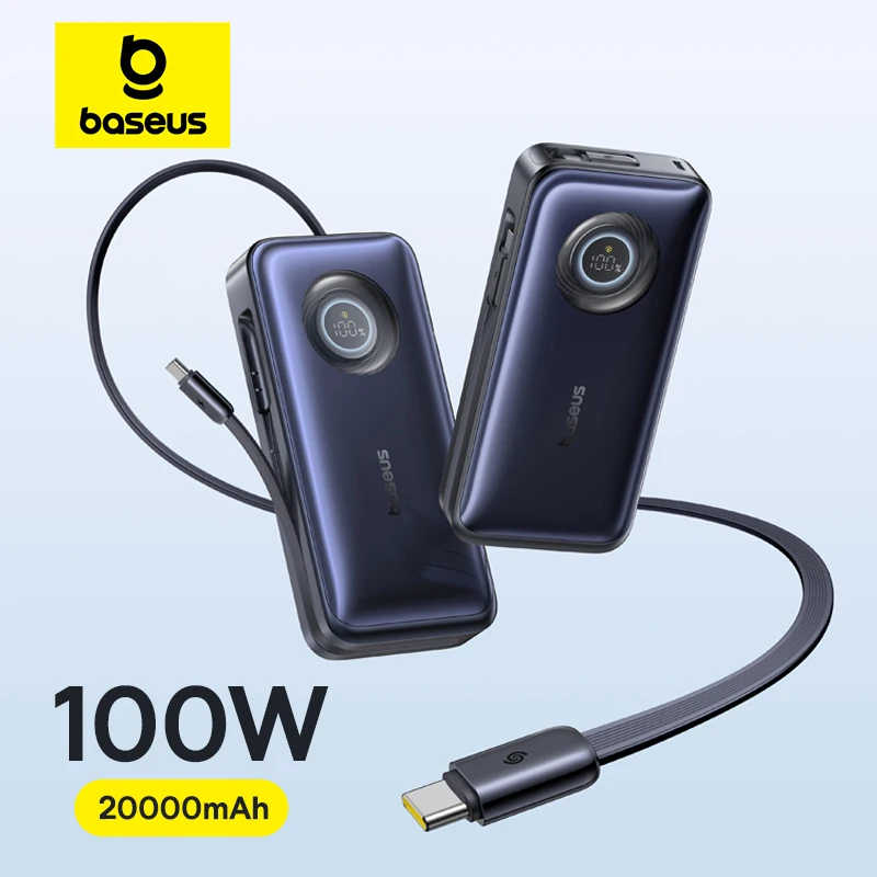 סוללת חירום ניידת Baseus EnerCore CR11 20000mAh 100W עם כבל USB-C נשלף