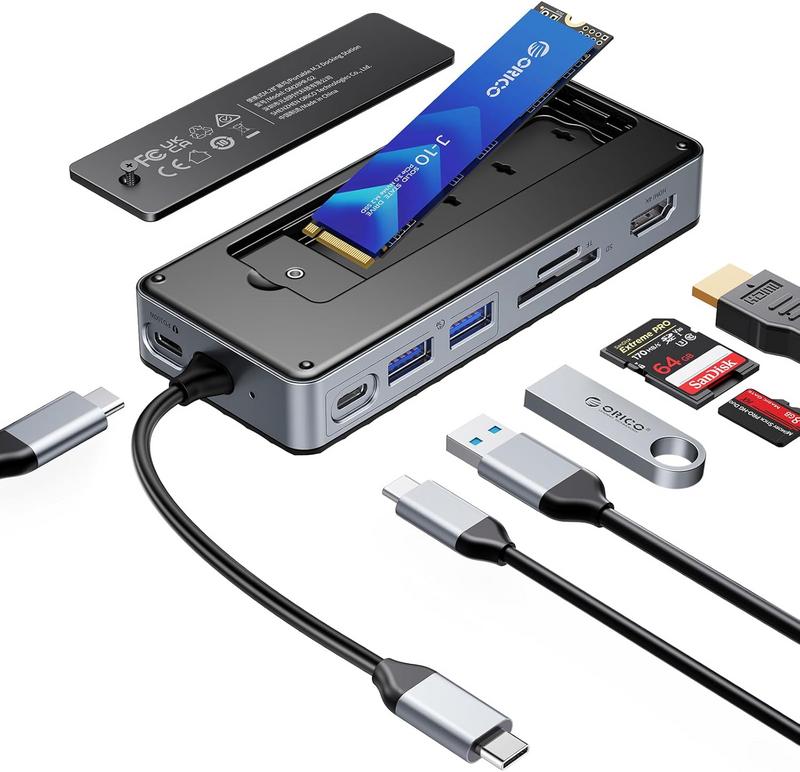 רכזת חיבורים משולבת Type-C כולל תמיכה ב SSD M2 וכרטיסי זיכרון מבית Orico