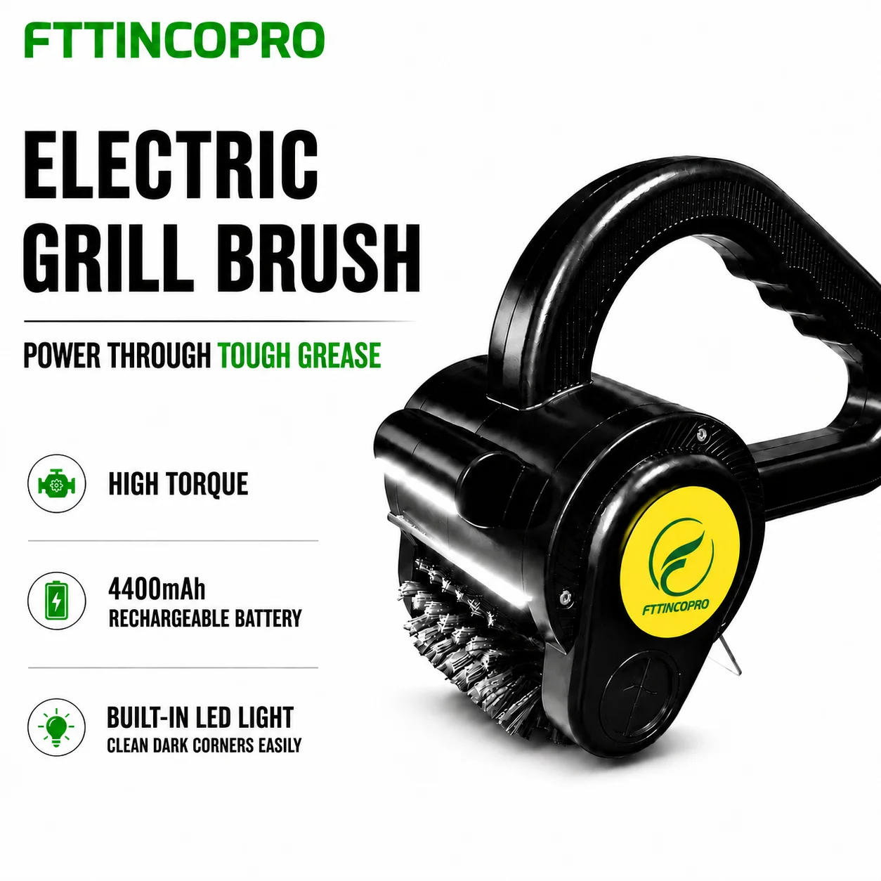 מברשת חשמלית לניקוי גריל FTTINCOPRO עם תאורת LED