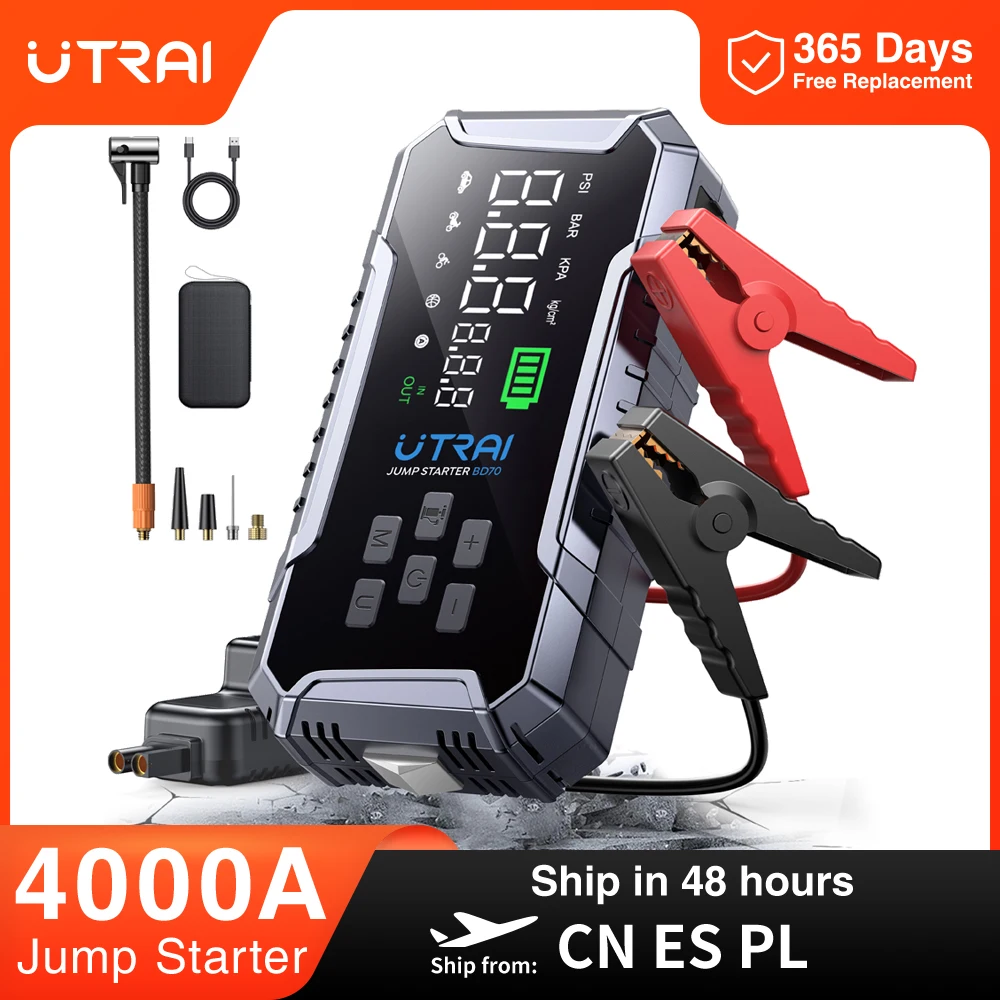 בוסטר התנעה לרכב UTRAI 4000A עם קומפרסור אוויר 160PSI וסוללת גיבוי 16000mAh