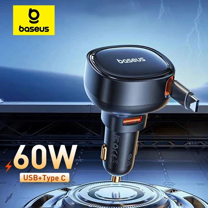מטען רכב מהיר עם כבל נשלף 2 ב-1 Baseus 60W