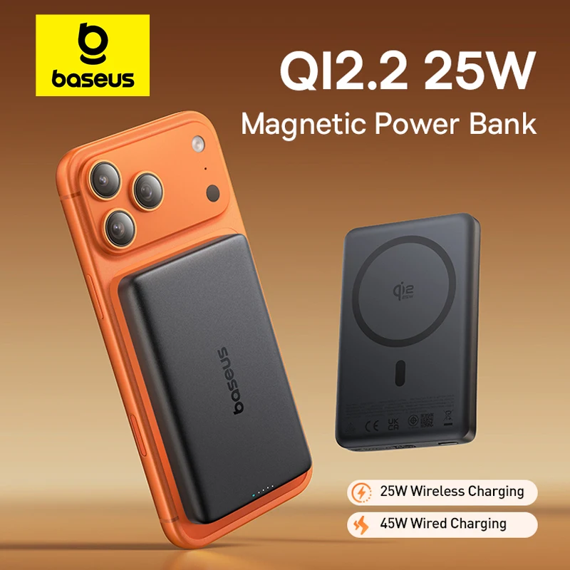 סוללת חירום מגנטית אלחוטית Baseus Qi2.2 25W בנפח 10,000mAh