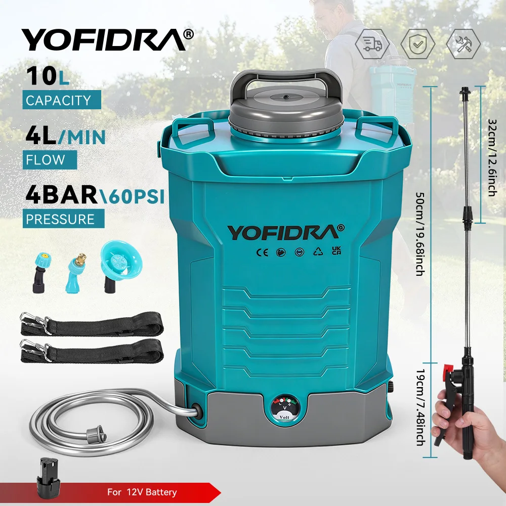 מרסס גב חשמלי יופידרה נטען בנפח 10 ליטר YOFIDRA 60PSI