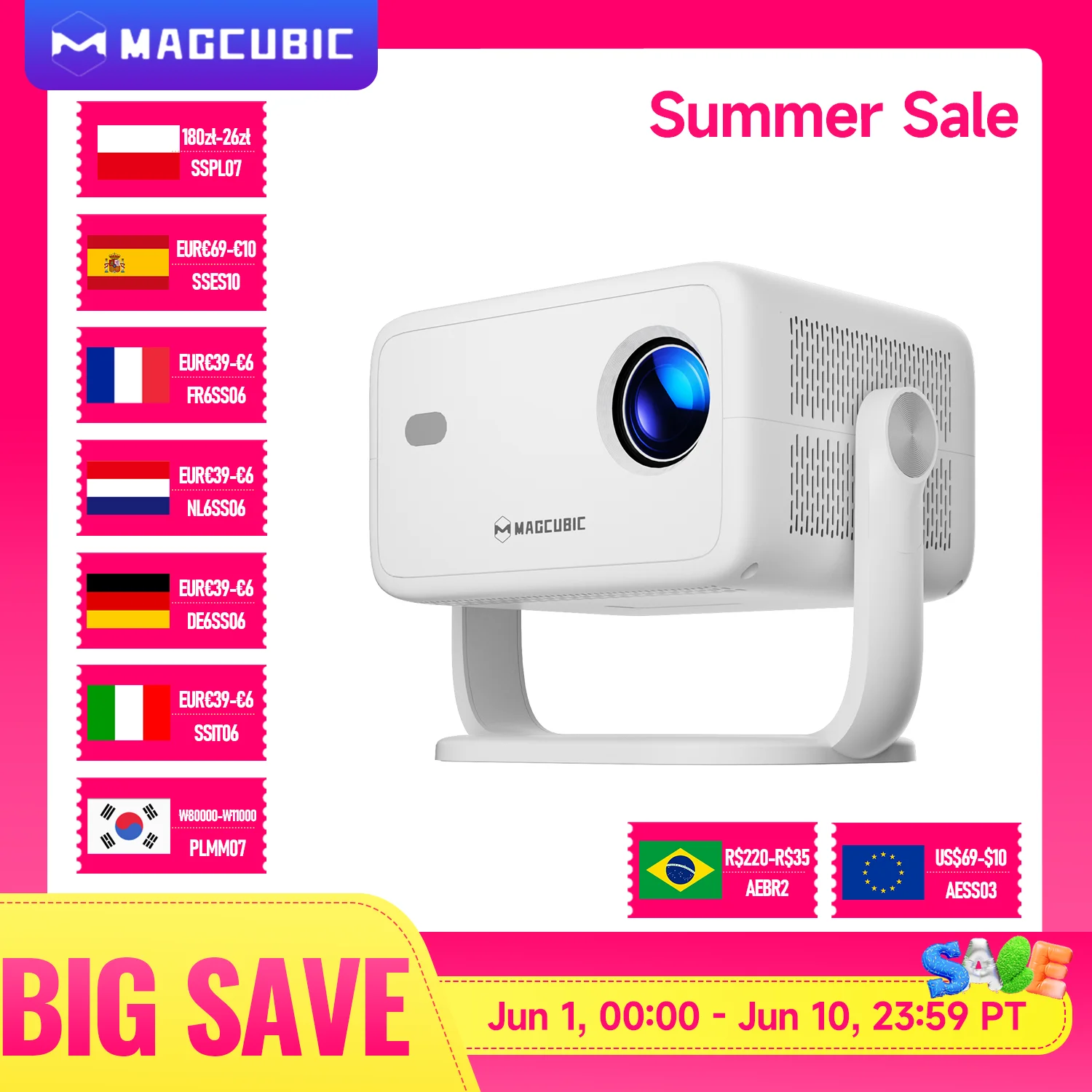 מקרן קולנוע ביתי נייד Magcubic L018 Native 1080P 650ANSI עם תמיכה ב-8K ומערכת Android 14