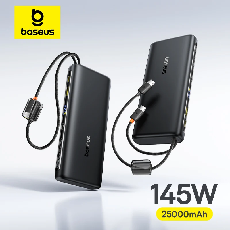 סוללת גיבוי ניידת 25000mAh Baseus Enerfill FC41 עם 145W וכבל USB-C מובנה כפול