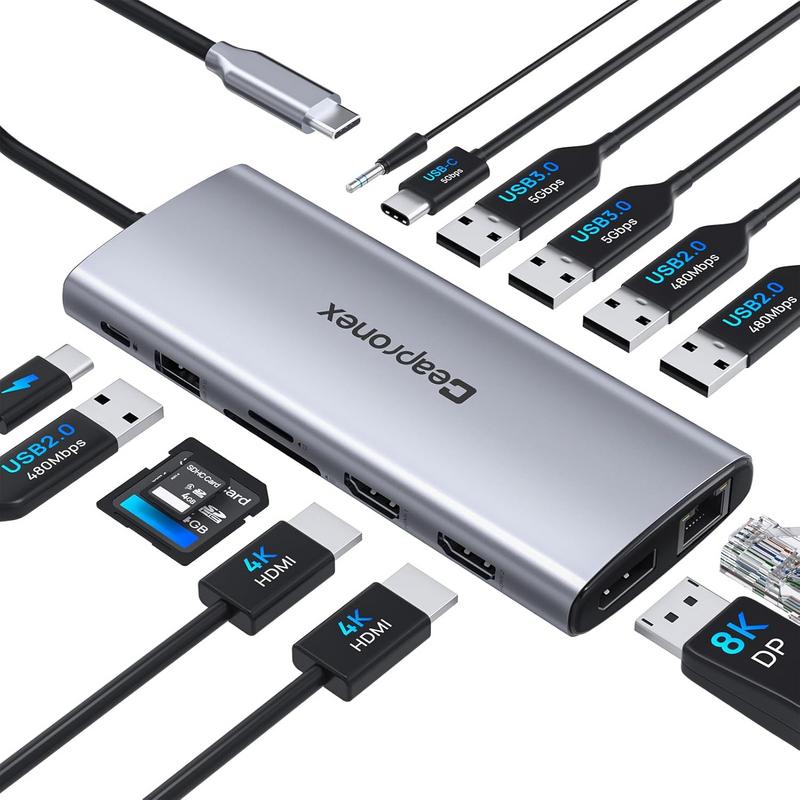 רכזת חיבורים USB C מפצל 14 ב-1 Ceapronex עם HDMI כפול ו-DP
