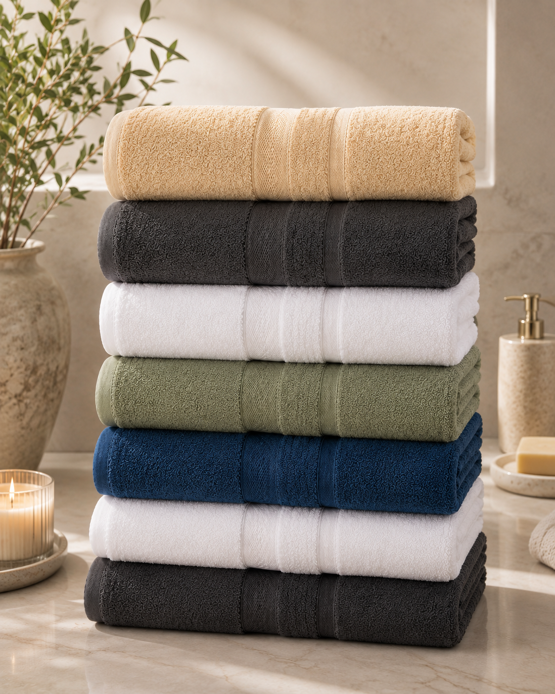 מארז 7 מגבות עבות ומפנקות 100% כותנה מבית SWISS BATH (4 מגבות גוף + 3 מגבות ענק)