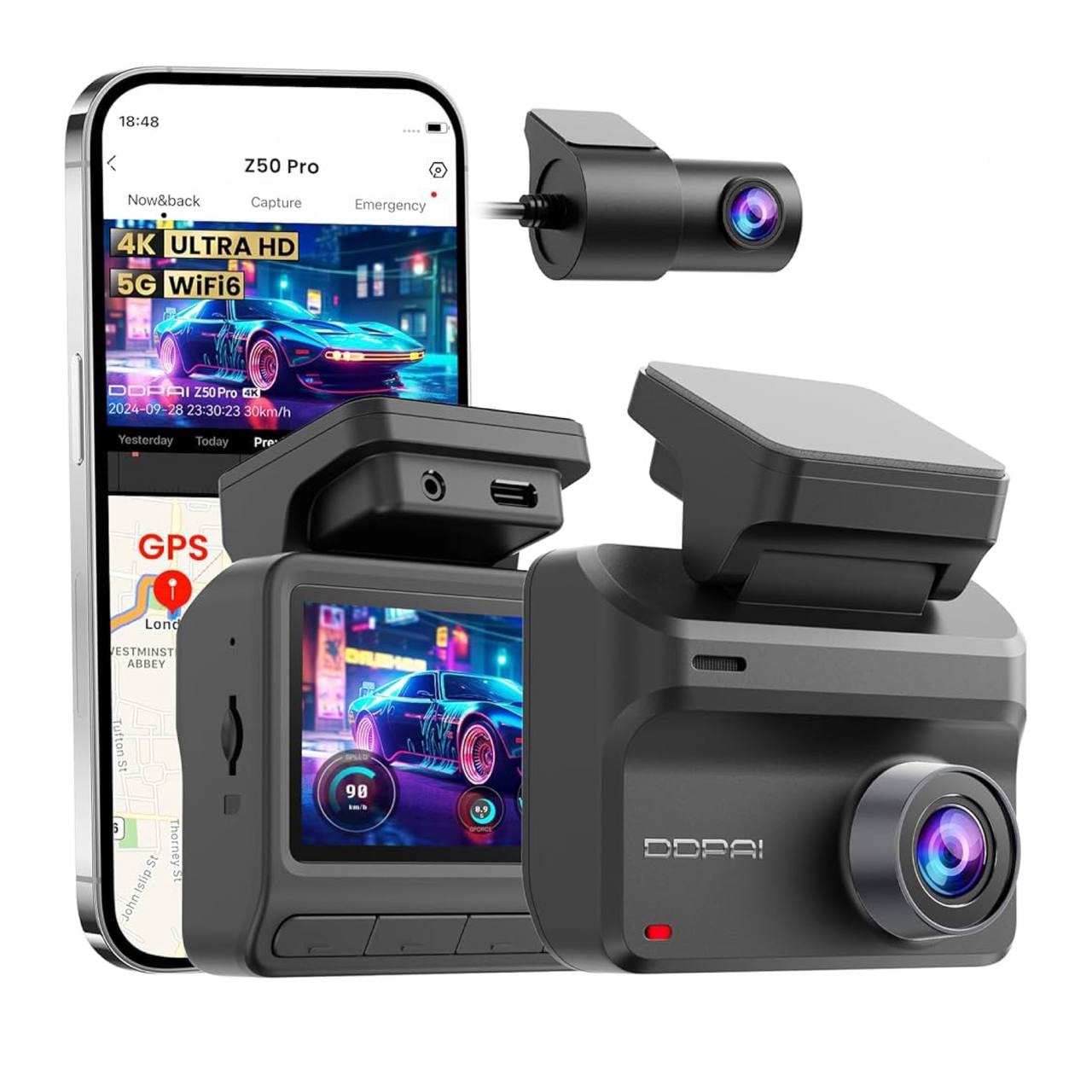 מצלמת רכב כפולה 4K DDPAI Dash Cam Z50 Pro Dual– תיעוד איכותי של הדרך! 🚗📷