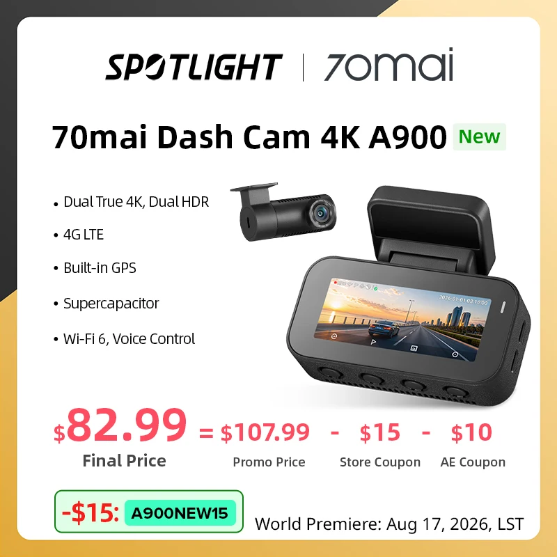 מצלמת דרך כפולה לרכב 70mai A900 Dual 4K