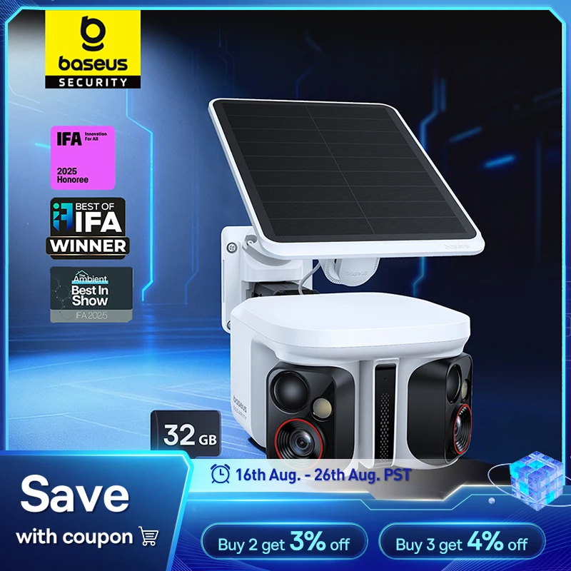 מצלמת אבטחה אלחוטית כפולה Baseus Security X1 Pro עם פאנל סולארי