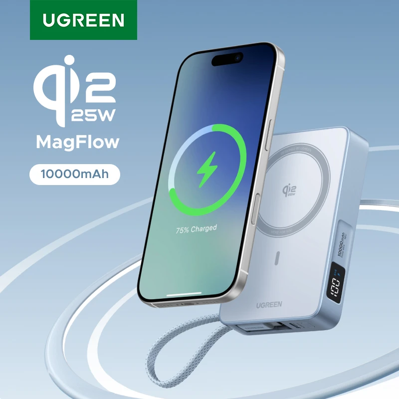 סוללת גיבוי אלחוטית 25W UGREEN Qi2.2 בנפח 10000mAh תואמת MagSafe