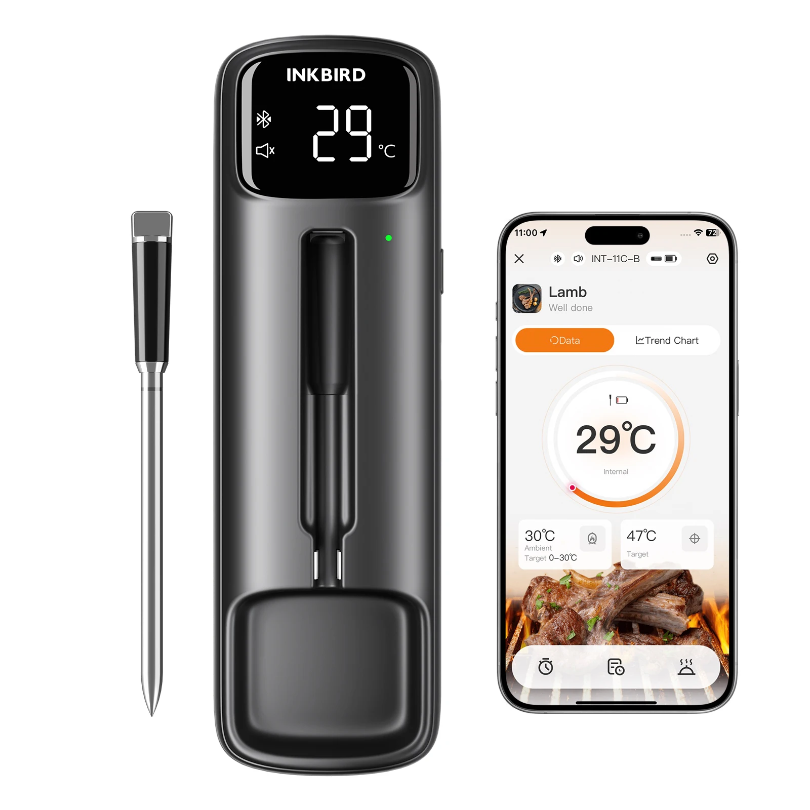 מד חום בשר אלחוטי דו-חיישני INKBIRD עם Bluetooth