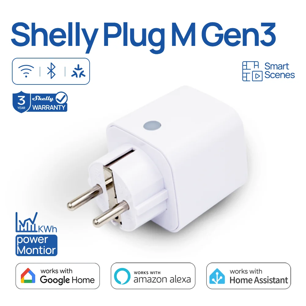 זוג שקעים חכמים WiFi Shelly Plug M Gen3 עם ניטור אנרגיה והגנות