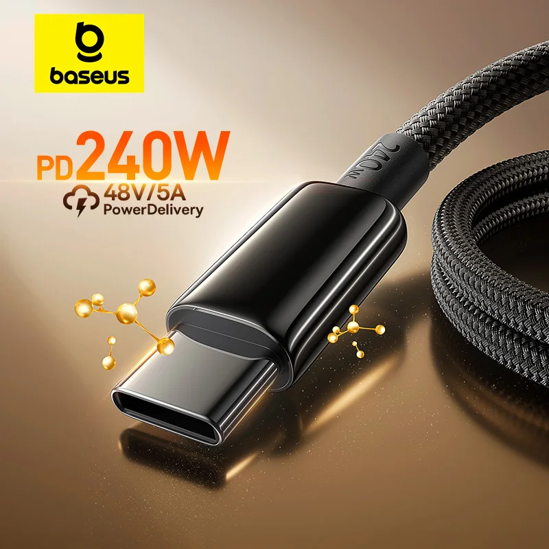 כבל טעינה מהירה Type C ל-Type C Baseus 240W Tungsten Gold