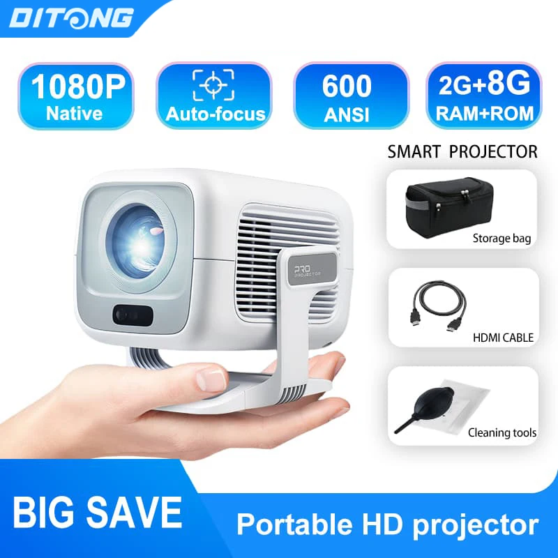 מקרן קולנוע ביתי נייד DITONG X3Plus 600 lumens עם אנדרואיד, 1080P ו-4K
