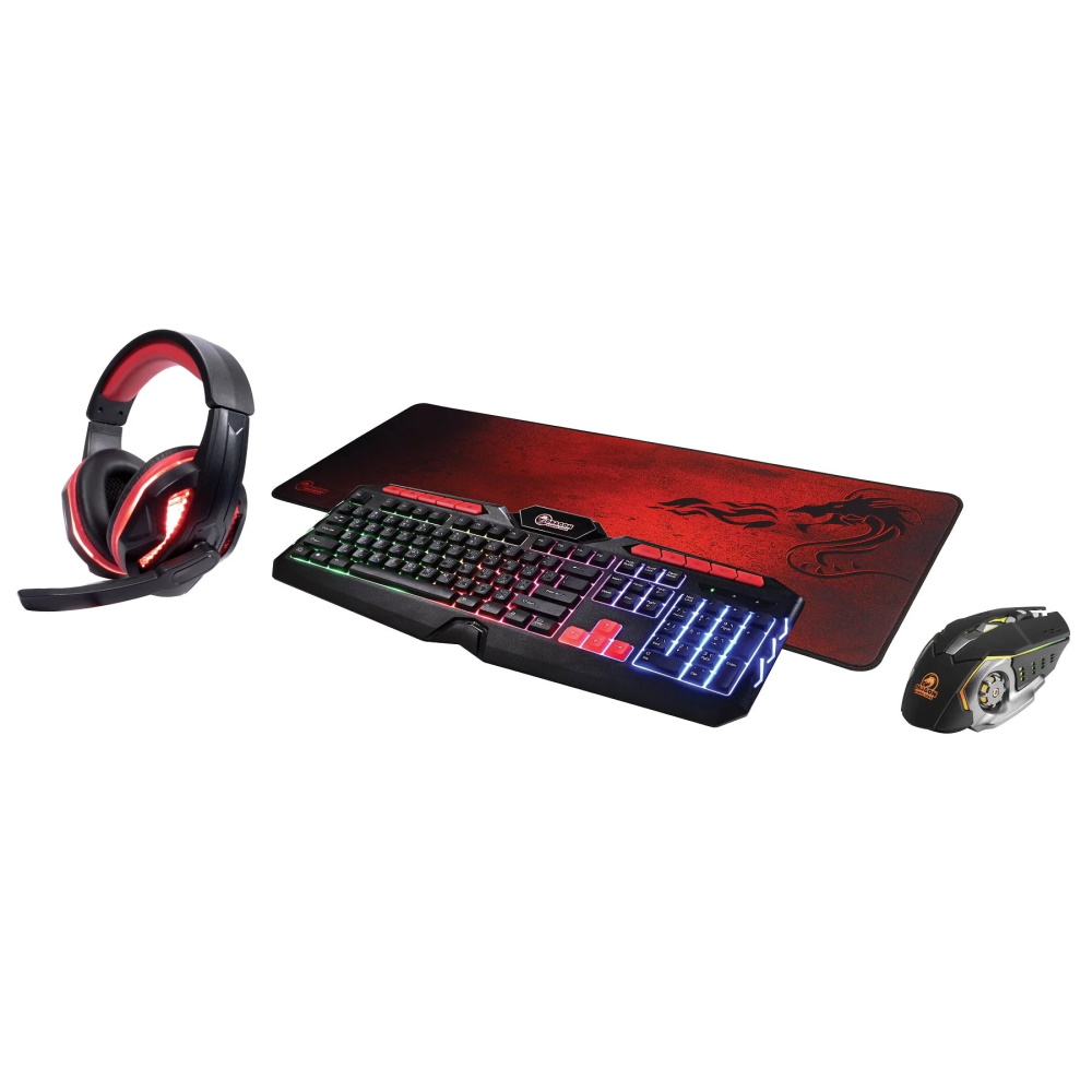 ערכת גיימינג למחשב Dragon Combo עם מקלדת, עכבר, אוזניות ומשטח ענק