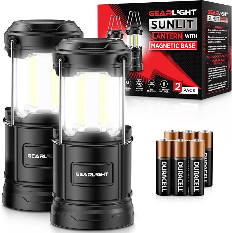 זוג פנסי לד ניידים לקמפינג GearLight עם בסיס מגנטי וו תלייה מתקפל