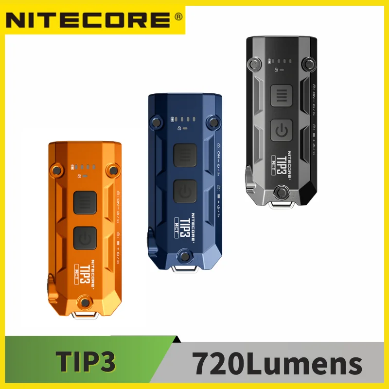 פנס מחזיק מפתחות NITECORE TIP3 עוצמתי 720 לומן, נטען USB-C