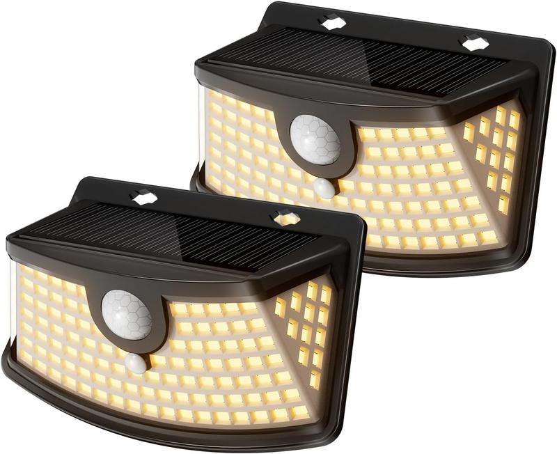 זוג פנסי חוץ סולאריים עם חיישן תנועה Aootek 120 LEDs, שחור