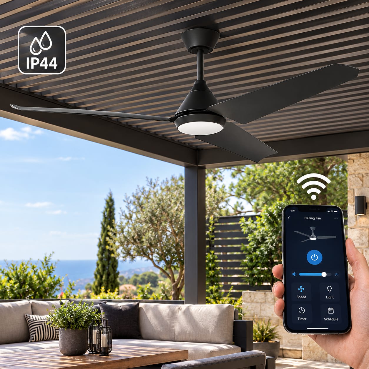 מאוורר תקרה 52" לפרגולה עם Wi-Fi ותאורה Norther TANGO 52 שחור