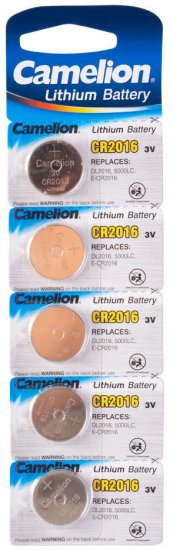 סט 5 סוללות כפתור CR2016 Lithium 3V Camelion
